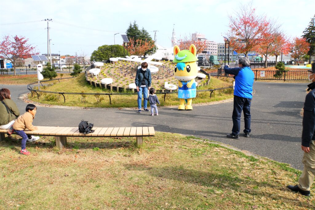 花時計前でのまたんと撮影